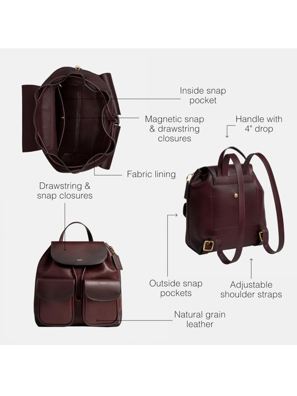 Coach Crosby Leather Backpack 28 - Picture 2 of 7